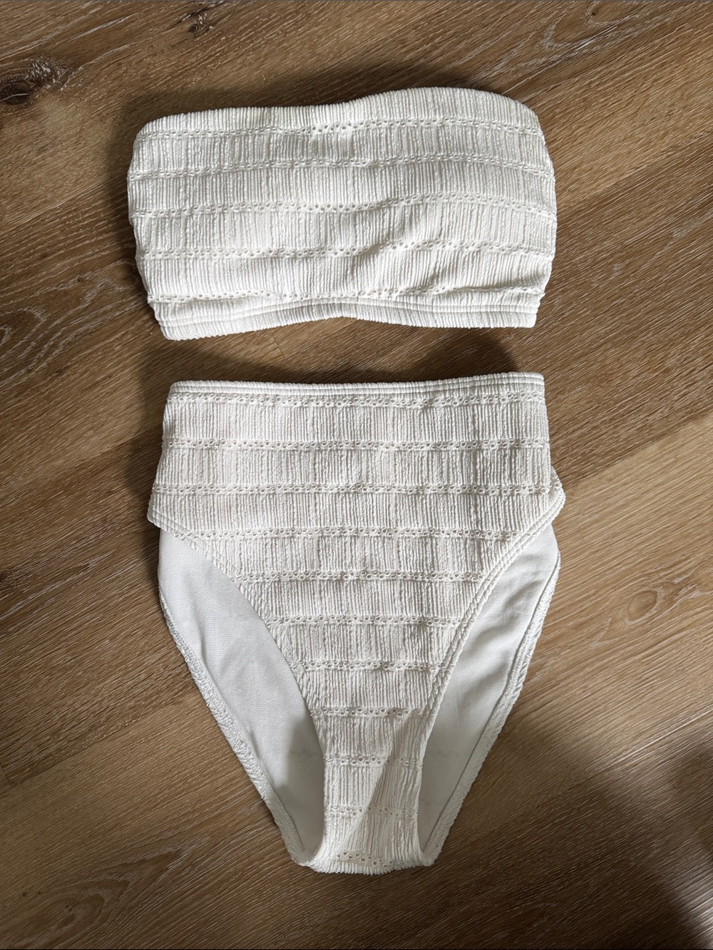 Coconut Milk 🥥 La Vie En Rose Cream Textured Bandeau High-Waist Bikini medium